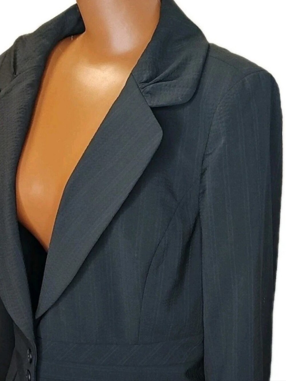 Classiques Entier Wool Blend Blazer Jacket Sz 14/L Black Blue Pinstriped Career